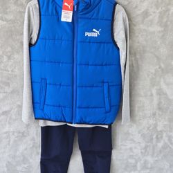 Boys PUMA NWT 3 PIECE PUFFER VEST , SHIRT, PANTS SIZE S (I ALSO HAVE A SIZE S/P)