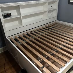 Full Size Bed Frame With Book Shelf Head Board  