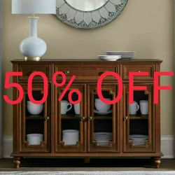 Harriston Walnut Solid Wood Glass Door Buffet