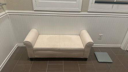 Elegant Beige Upholstered Bench with Rolled Arms