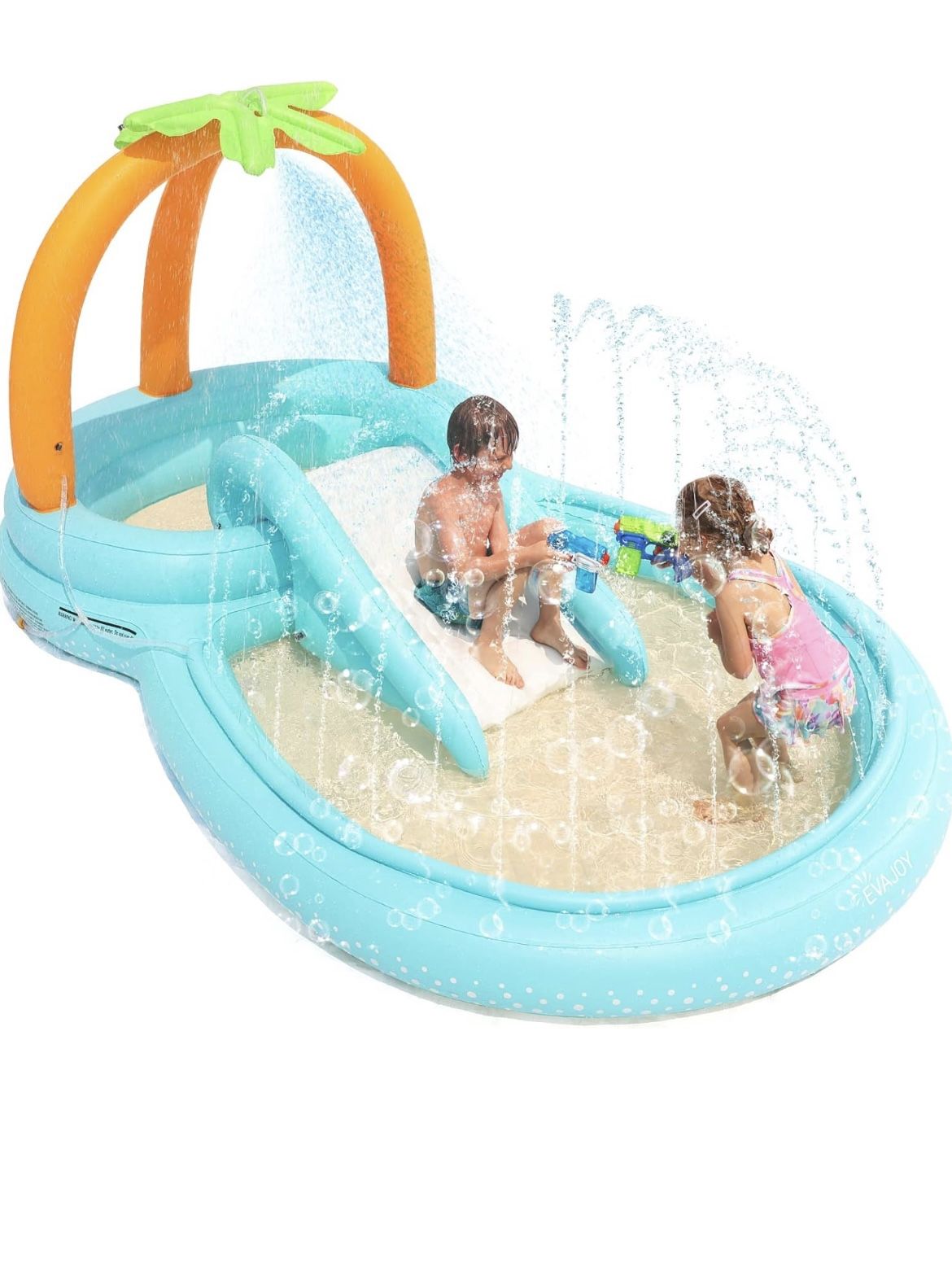NEVER USED-Evajoy Inflatable Kids Pool with Slide, Sprinkler or INDOOR Ball pit