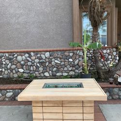 Teak Wood Fire Pit Set (Propane) - Patio Furniture - Delivery 