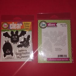 Brand New IO Clear Stamps and Metal Dies Bats 