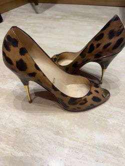 Christian Louboutin Leopard Print Peep-Toe Heels Size 38 1/2
