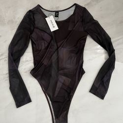 Shein Black sheer bodysuit with mesh sleeves