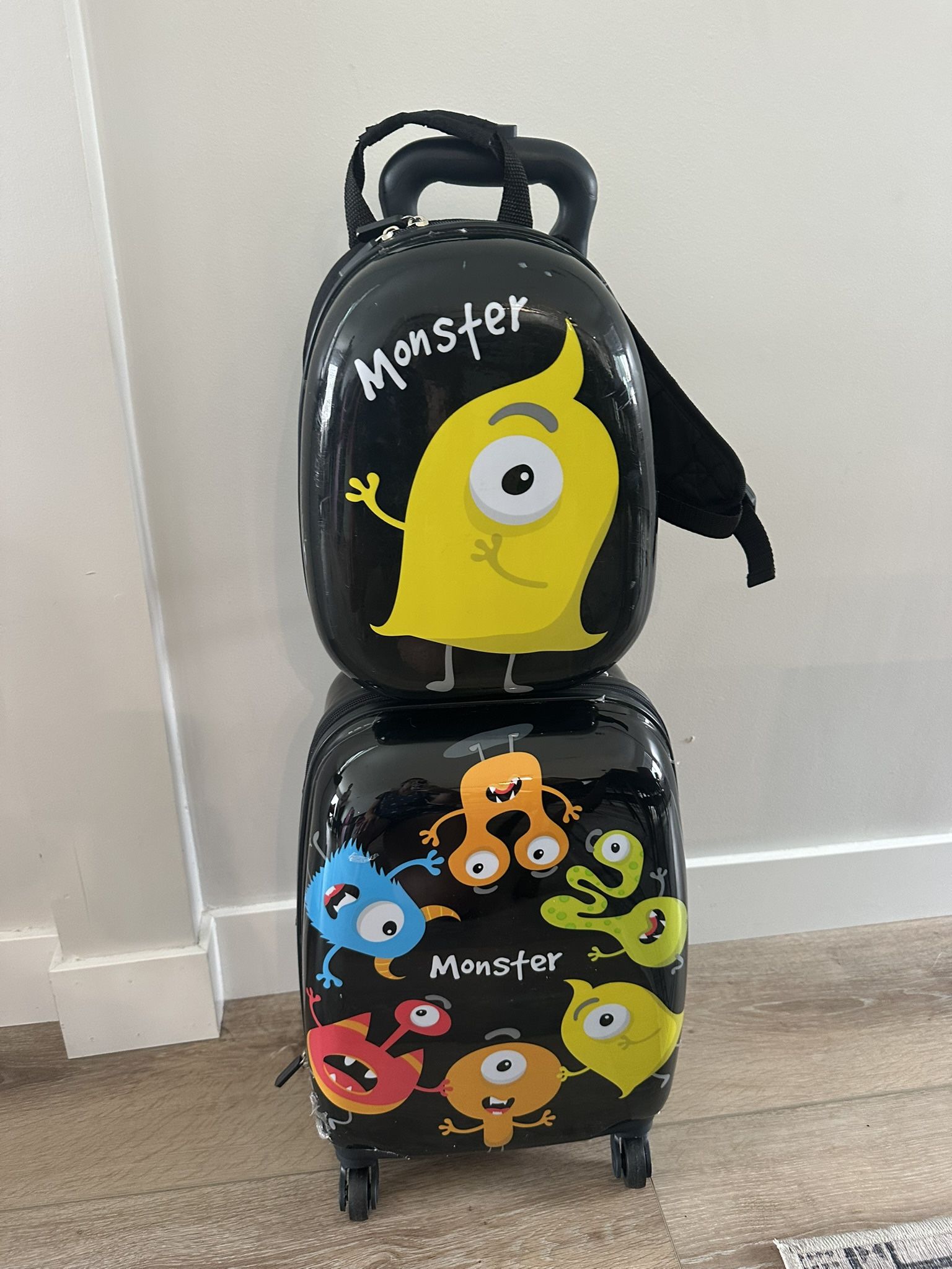 Carry On & Back Pack Set Suit Case Kids - Monsters