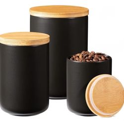 Black Ceramic for Kitchen-Set of 3 Canisters for Countertop W/Airtight Lids