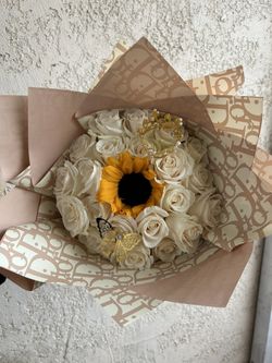 White Roses With Sunflower 