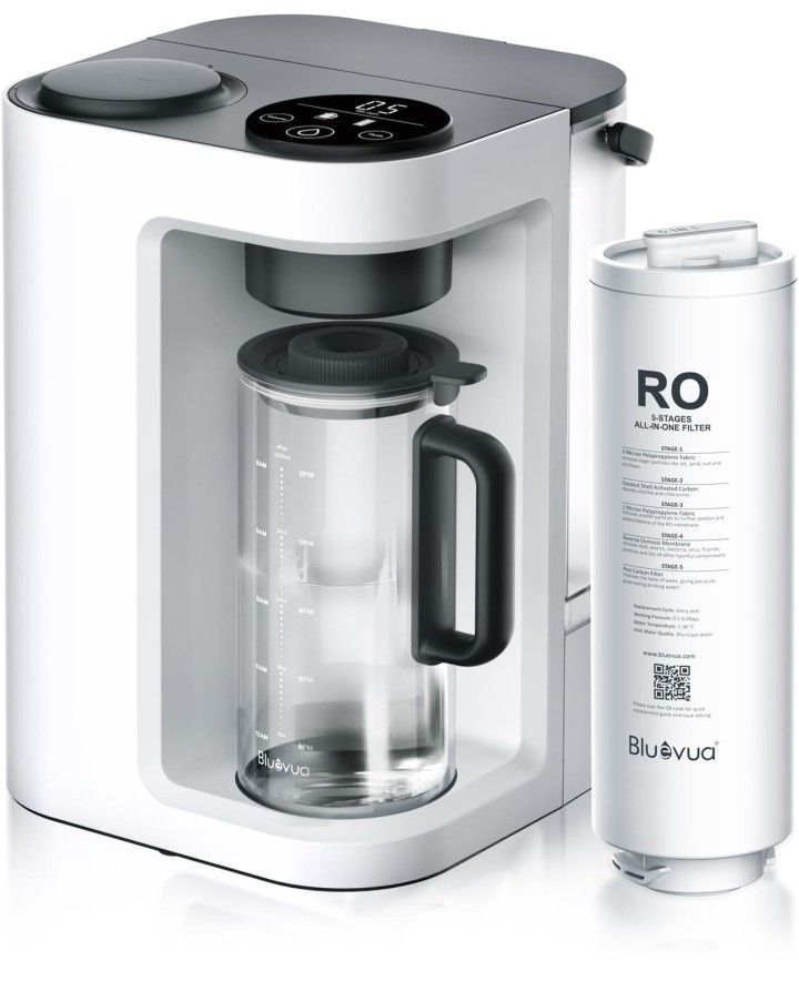 Bluevua RO100ROPOT-LITE Countertop Reverse Osmosis Water Filter System, 5 Stage Purification, 3:1 Pure to Drain, Portable Water Purifier (No Installat