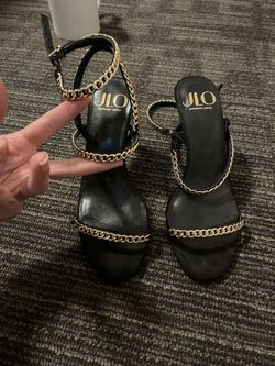 Brand new J Lo Heels Size 7 Black with Gold Chain Accents 