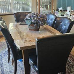 Dining Table (Fake Marvel) With 6 Chairs) Almost New