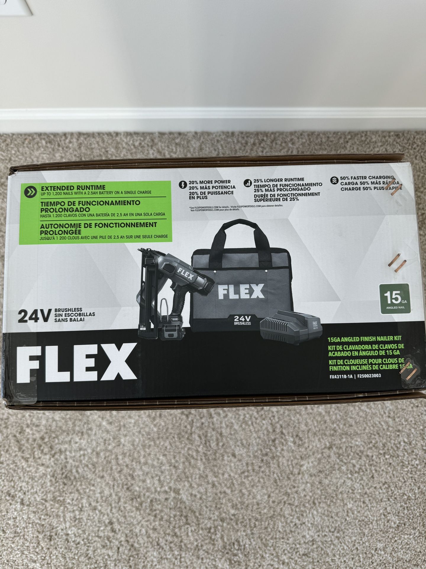 FLEX 24V Brushless Cordless 15 Gauge Angled Finish Nailer Kit