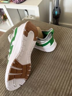 White and Green Knit Slip-On Sneakers