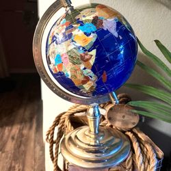 Blue Lapis Style Ocean Gemstone Tabletop Globe with Brass Stand