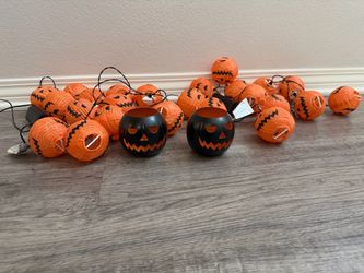 Halloween Pumpkin String Lights and Jack-O'-Lantern tea light Set