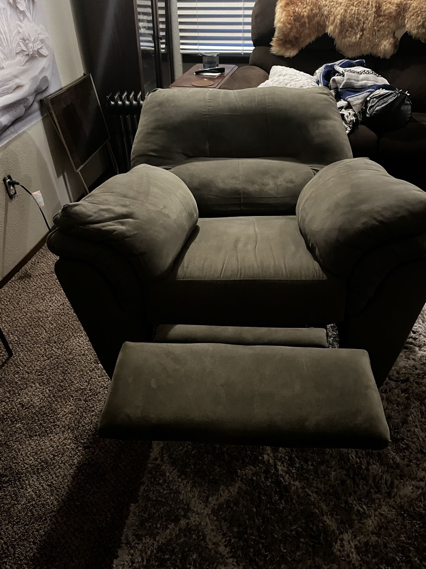 Sage Green Overstuffed recliner 