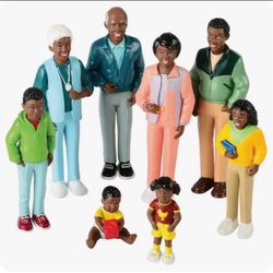 African American Family Dollhouse Figures 8pc Set - NIB