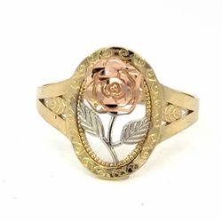 Woman’s Ladies 14k Tri Toned Rose White Yellow Gold Rose Ring  Size 8.5 GP3115173