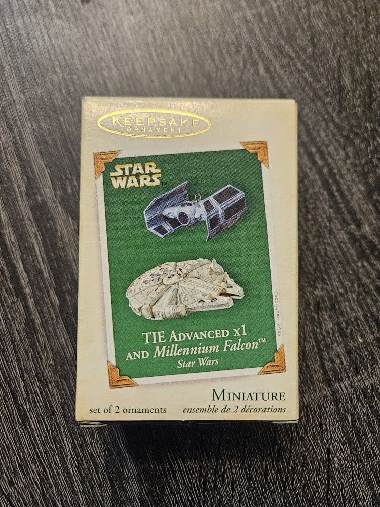 2005 Hallmark Star Wars TIE Advanced x1 Millennium Falcon Miniature Ornament