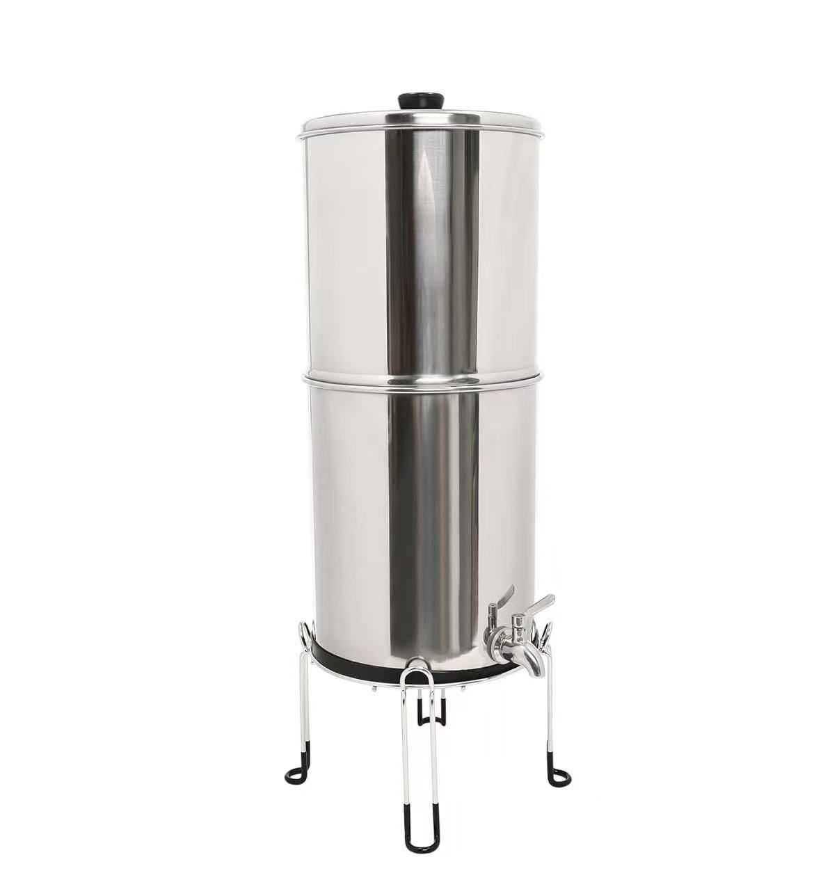 2.25 Gallon Gravity Water Filter System, Stainless Steel Large Water Filter with Stand, Silver Loaded Charcoal Sticks for Families, Hotels, Camping