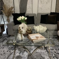 Stainless Top Thick Glass Coffee Table 