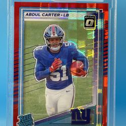 Abdul Carter 2025 Panini Donruss Rated Rookie #315 Optic Red Pandora Prizm 
