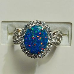 Oval Midnight Fire Opal Sterling Silver Ring (NWT)