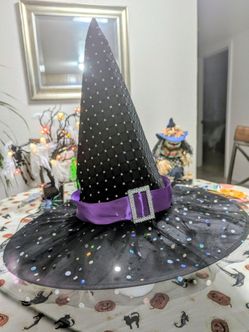 🎃Black Witch Hat with Purple Band Adult🎃