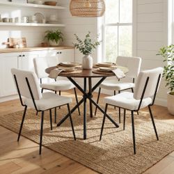 Fontana 5 Piece Brown Dining Table Set with 4 Pomona Upholstered Chairs
