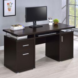 🏷 800107 Espresso finish wood office desk with filing cabinet