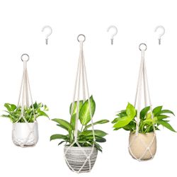 Dahey Macrame Plant Hanger Set of 3 with Hooks Indoor Hanging Planter Basket 35"/29"/23" Handmade Woven Cotton Rope Flower Pot Crochet Plant Holder St