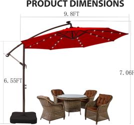 10ft Solar LED Cantilever Umbrella with Base