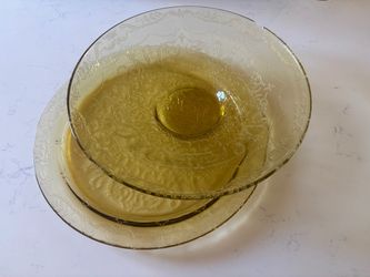 Vintage Amber Madrid Depression Glass Bowl and Platter Set
