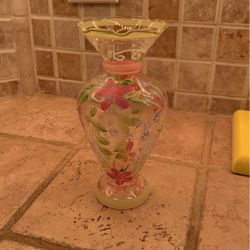 Tracy Porter 6.5" Hand Painted Glass Bud Vase w/ Pink Flowers
