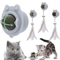 New Yellow Catnip Ball for Cats Wall Smooth Tile, Catnip Toy Mint Silvervine Ball Feather Toy, Cat Lick Ball, Chew Toy Indoor Kitty Toy Treats for Tee