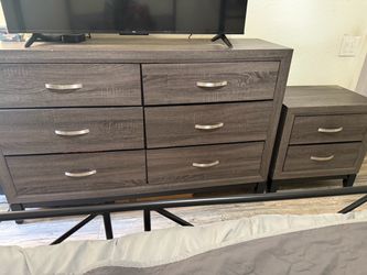 Gray Wood Dresser and Nightstand