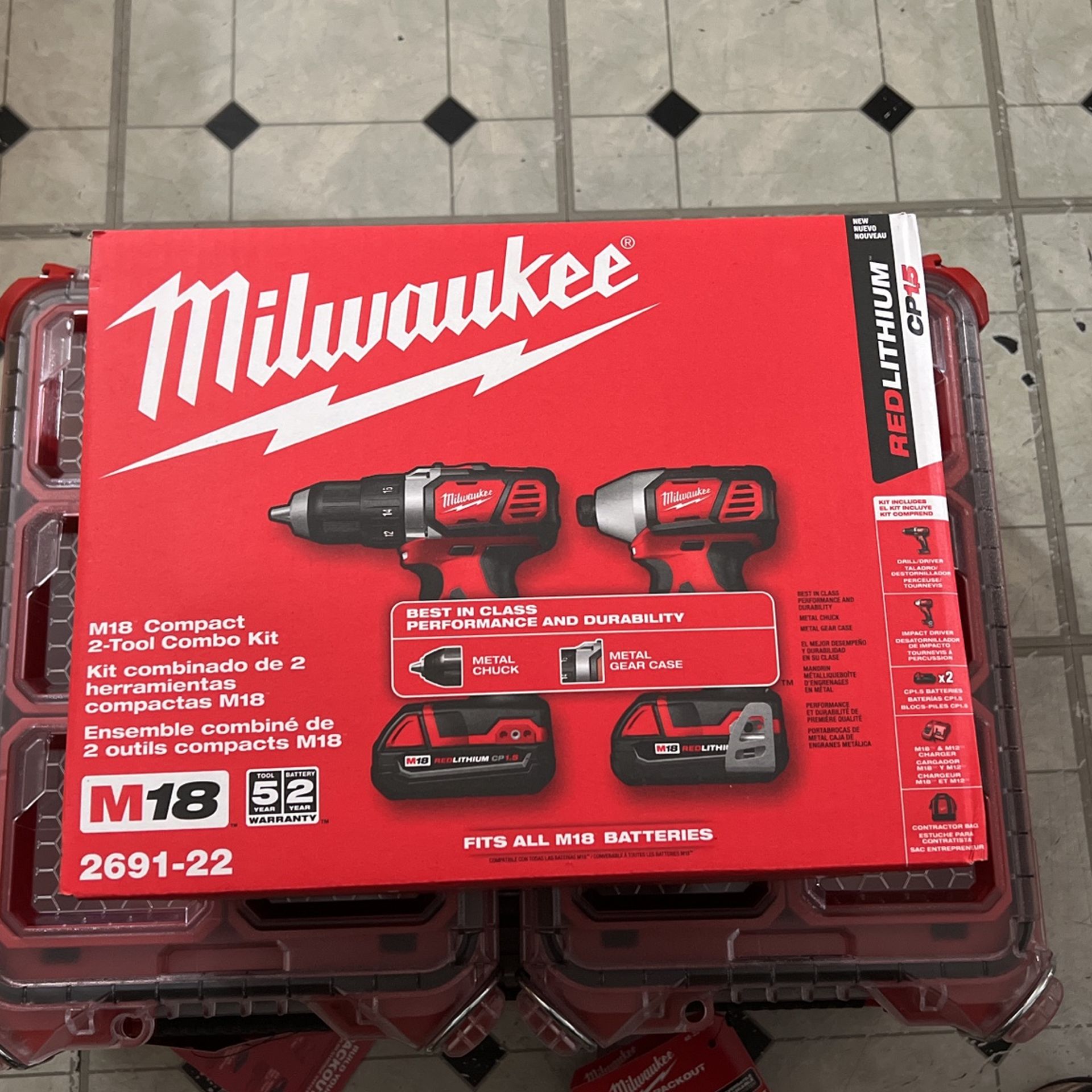 Milwaukee M18 18-Volt Lithium-Ion Cordless Drill Driver/Impact Driver Combo Kit (2-Tool) W/ Two 1.5Ah Batteries, Charger Tool Bag
