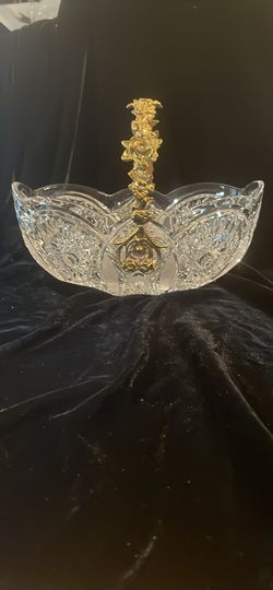 Crystal Basket W/ Brass Handle - Vintage