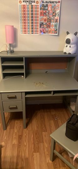 Gray Kids Desk with Hutch and Drawers