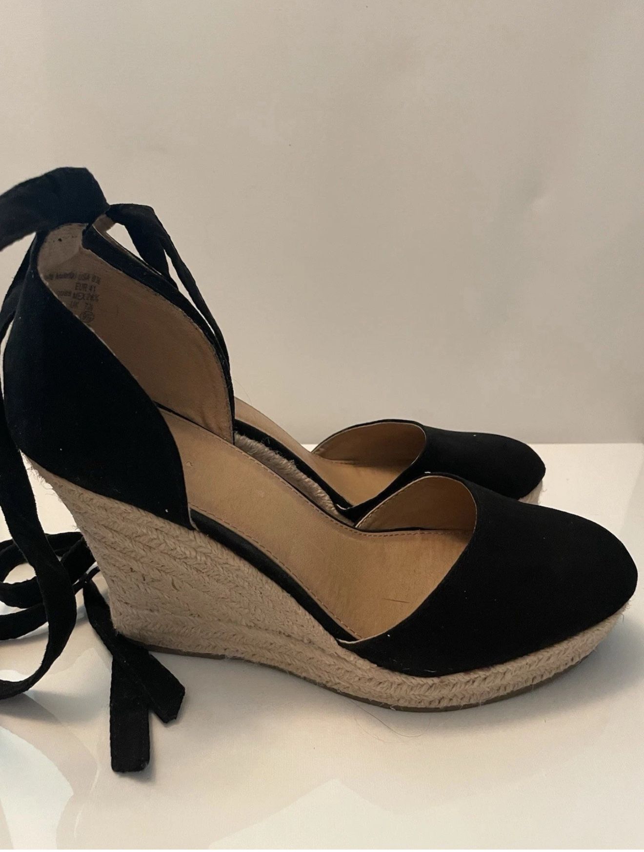 Black Wedge Espadrilles Women Size 11W