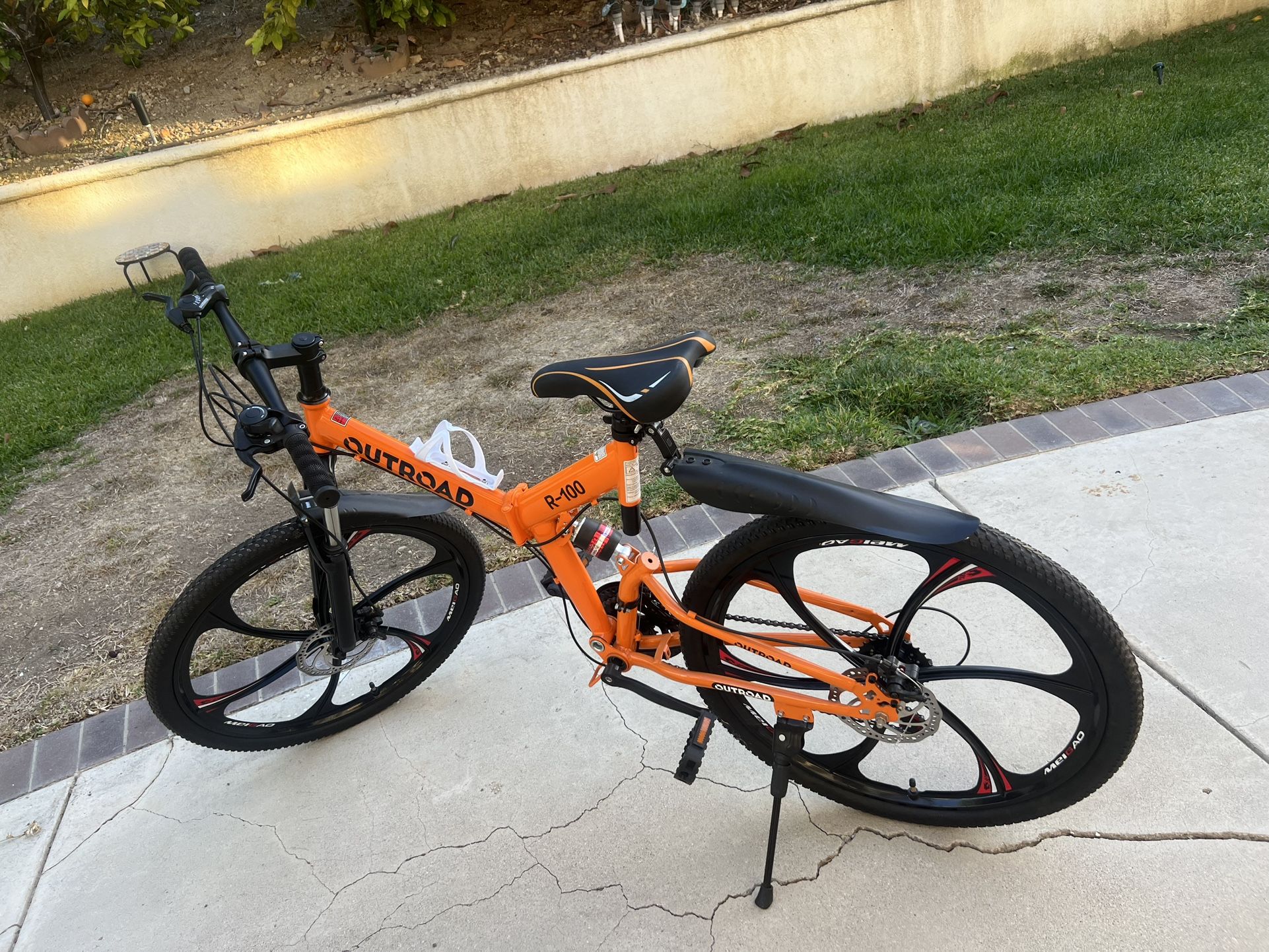 Outroad 26 Inch Folding Mountain Bike, 21 Speed Full Suspension High-Carbon Steel MTB Foldable Bicycle, Dual Disc Brake Non-Slip Folding Bikes for Adu