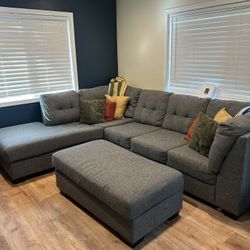 Living Spaces Couch w/ Sleeper Bed & Storage Ottoman