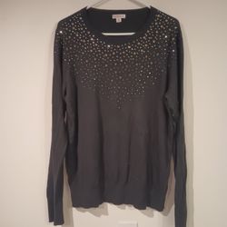 Merona Rhinestone Embellished Round Neck Cotton Black Sweater Women's XL