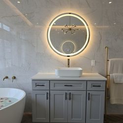 
48" Grey Solid Wood Bathroom Vanity w/ Quartz Top & Sink - Modern Storage