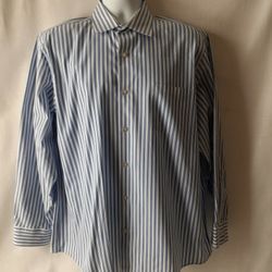 Apt.9 men's blue white pinstripe long sleeve button-down shirt size XL (34-35)