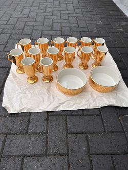 Gold Goblet Cups With Serving Bowls
