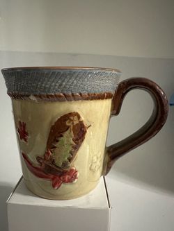 ST. Nicholas SQUARED Ceramic Holiday Accent coffee Mug Cream and Brown