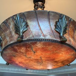 Real Alabaster And Bronze Lamp 30” W  8 Lights 