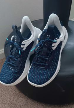 Unisex Under Armour Curry Flow 9 Team White Midnight Navy Basketball Sneakers