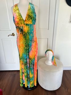 Multicolor Tie-Dye Halter Maxi Dress